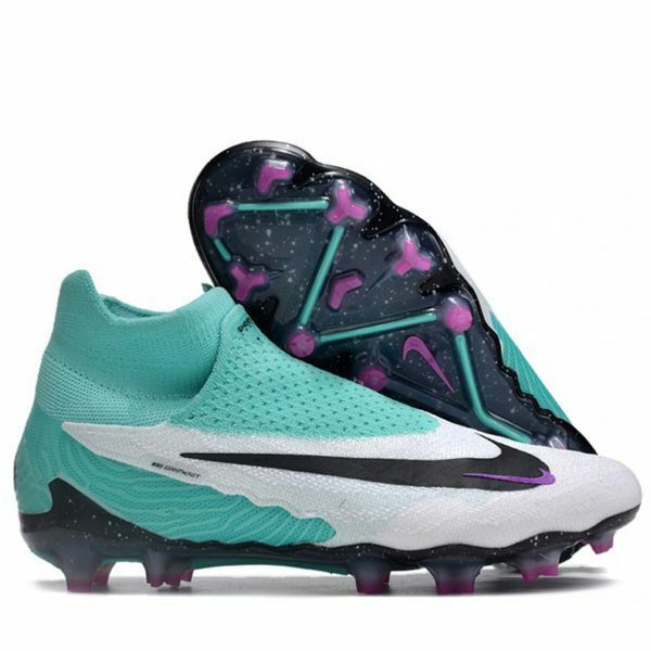 Детские футбольные бутсы Nike Phantom GX Elite FG бирюзовые с носком